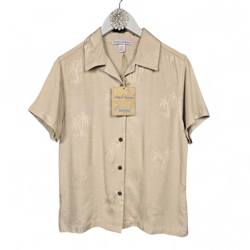 Port Authority Island Series Khaki Button-up Jacquard Shirt Women's Medium NEW - Picture 2 of 8
